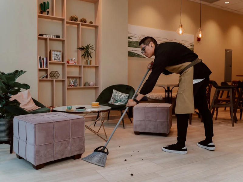 Cleaning a Vinyl Floor Using a Broom